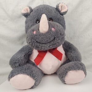 🚨 5 for $25 NWOT Gray and Pink Plush Rhino with Red Bow
